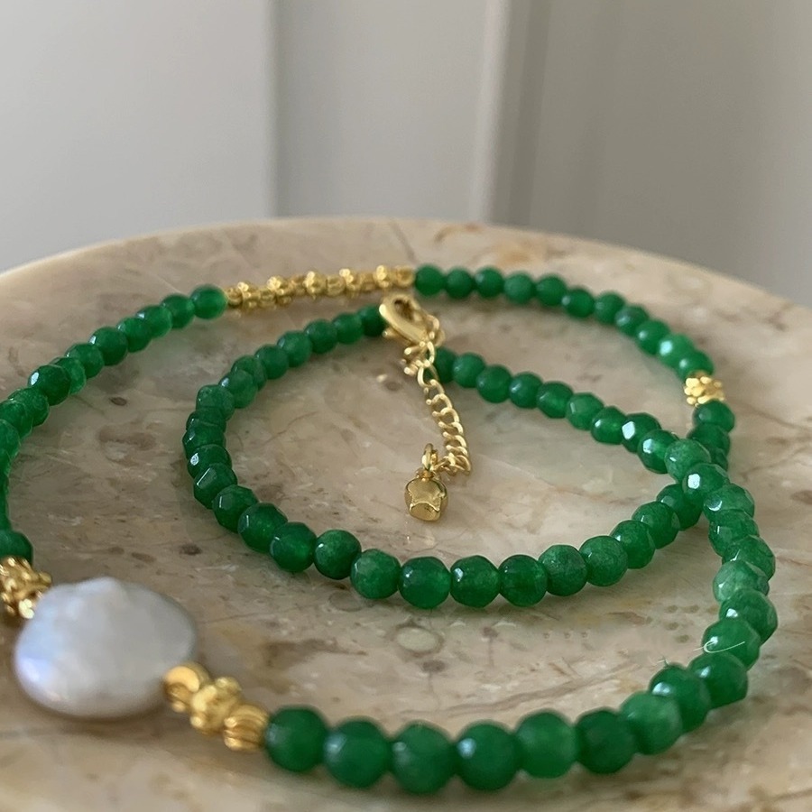 Copper 18K Gold Plated Simple Style Classic Style Beaded Plating Round Freshwater Pearl Agate Necklace