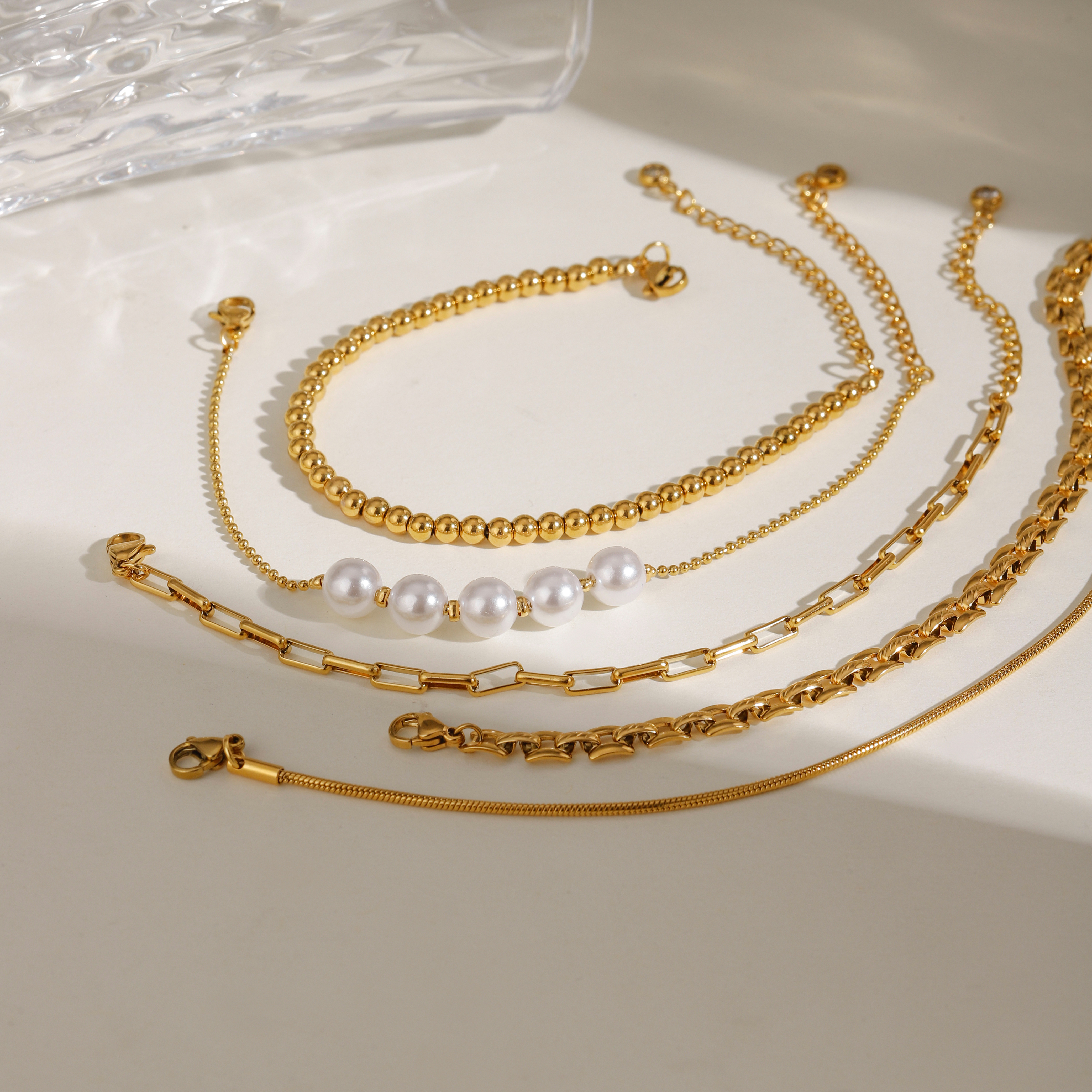 Simple Style Classic Style Solid Color 304 Stainless Steel 18K Gold Plated Cuban Link Chain Curb Chain Ball Chain Twisted Rope Chain Bracelets In Bulk