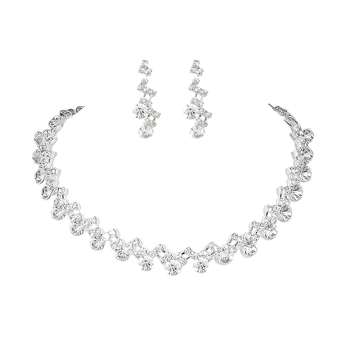 Wedding Necklace Earring Set  Style Bridal Accessories Full Of Diamond Zircon Waterdrop Jewelry For Women