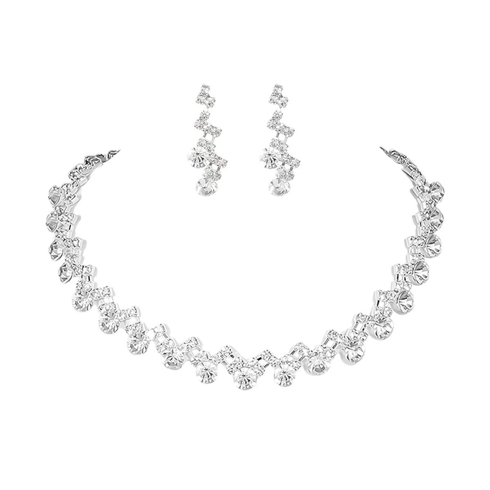 Wedding Necklace Earring Set  Style Bridal Accessories Full Of Diamond Zircon Waterdrop Jewelry For Women