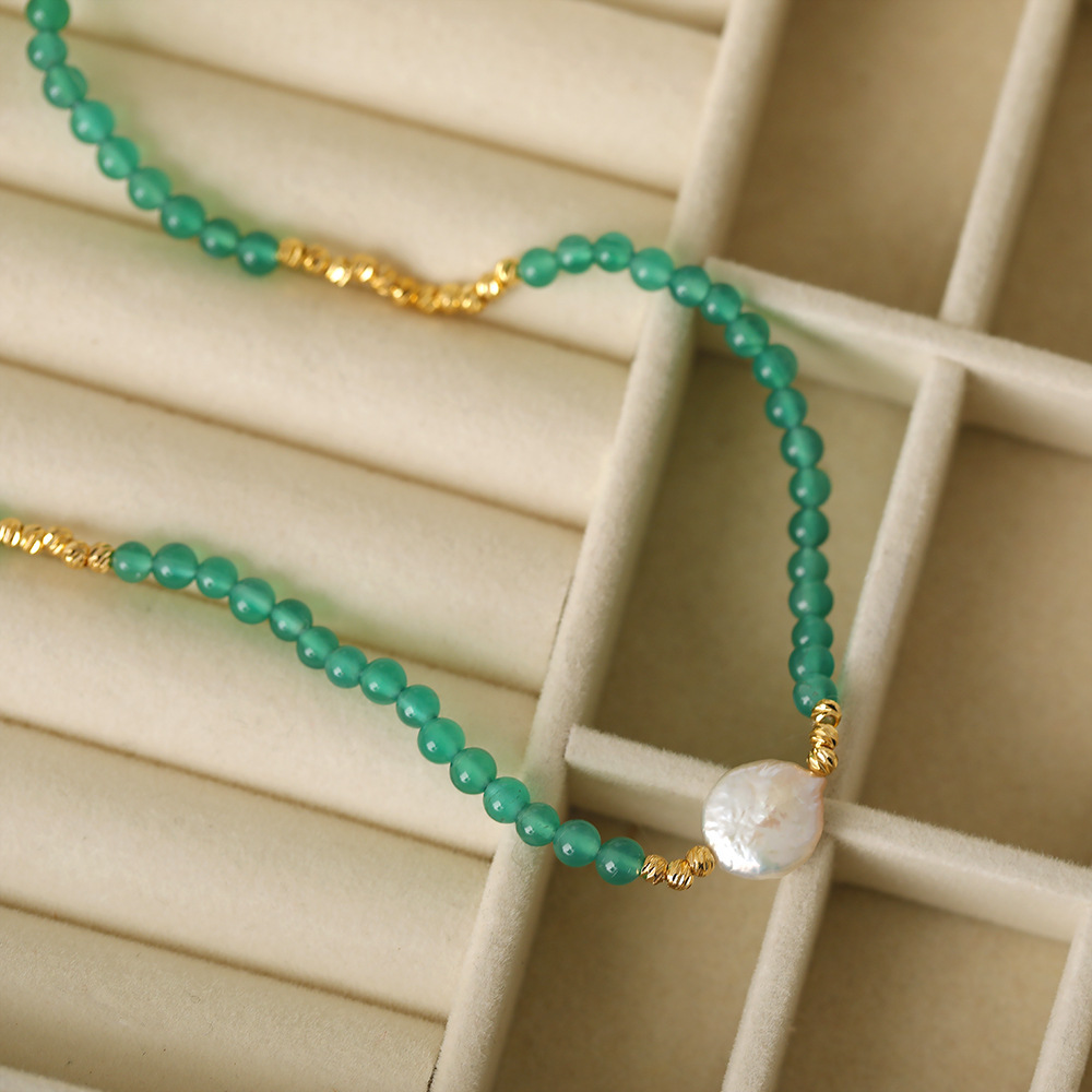Copper 18K Gold Plated Simple Style Classic Style Beaded Plating Round Freshwater Pearl Agate Necklace