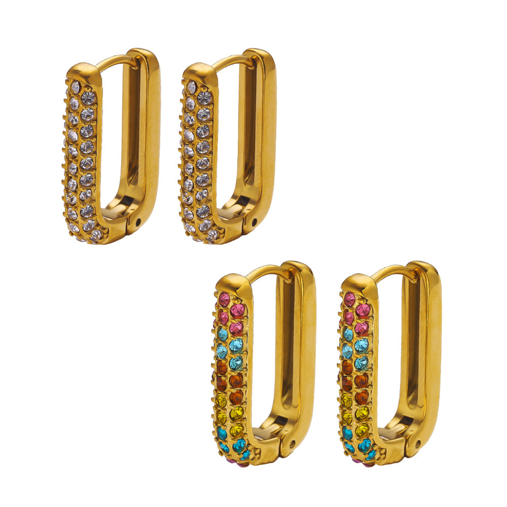 Titanium Steel Color Diamond Inlaid U-shaped Zircon Women's Earrings Stainless Steel Earrings Hoop