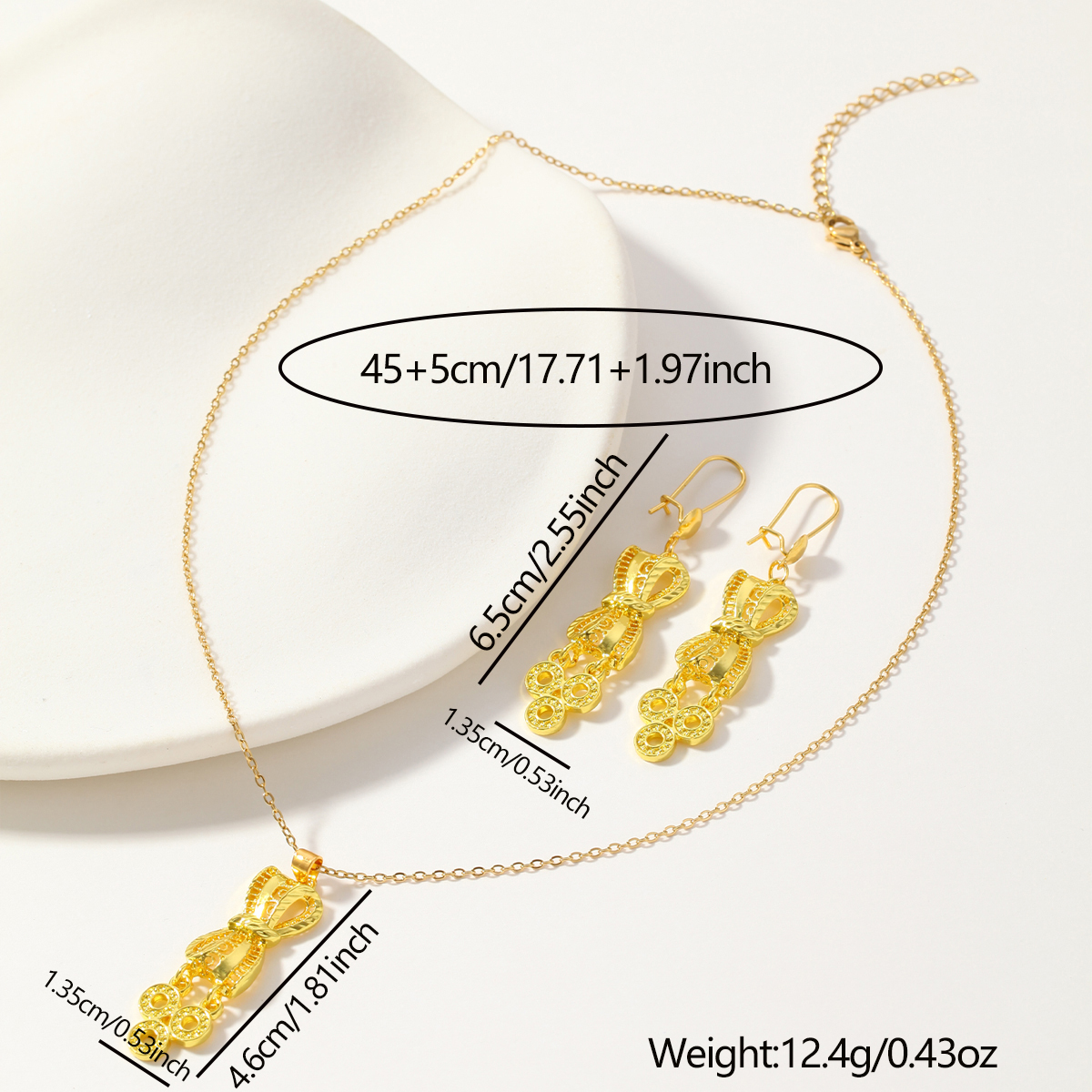 3pcs Fashion Personality Bowknot Copper Coin Pendant Necklace Earrings, Suitable For Daily Wear, Parties, And Holiday Gifts