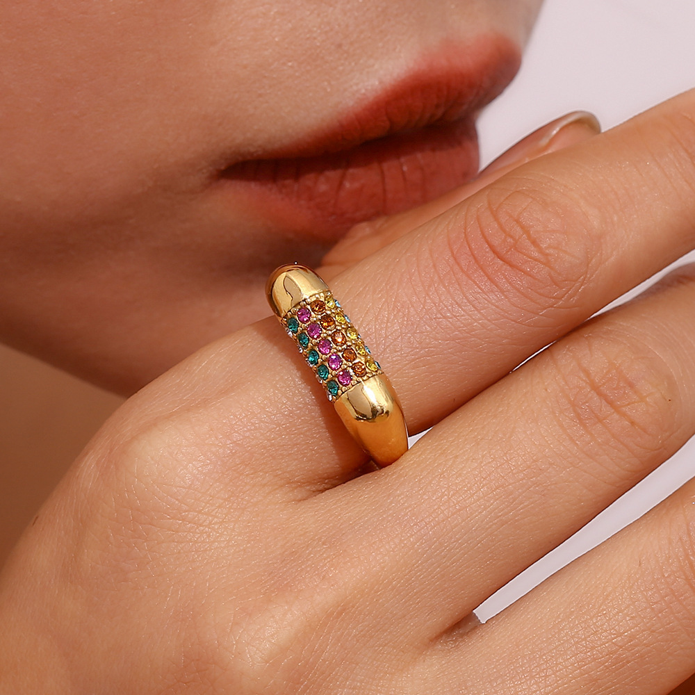 PVD Coated Real Gold Plated Color Block Stainless Steel Titanium Steel Classic Style Waterproof Non Tarnish Rings Earrings