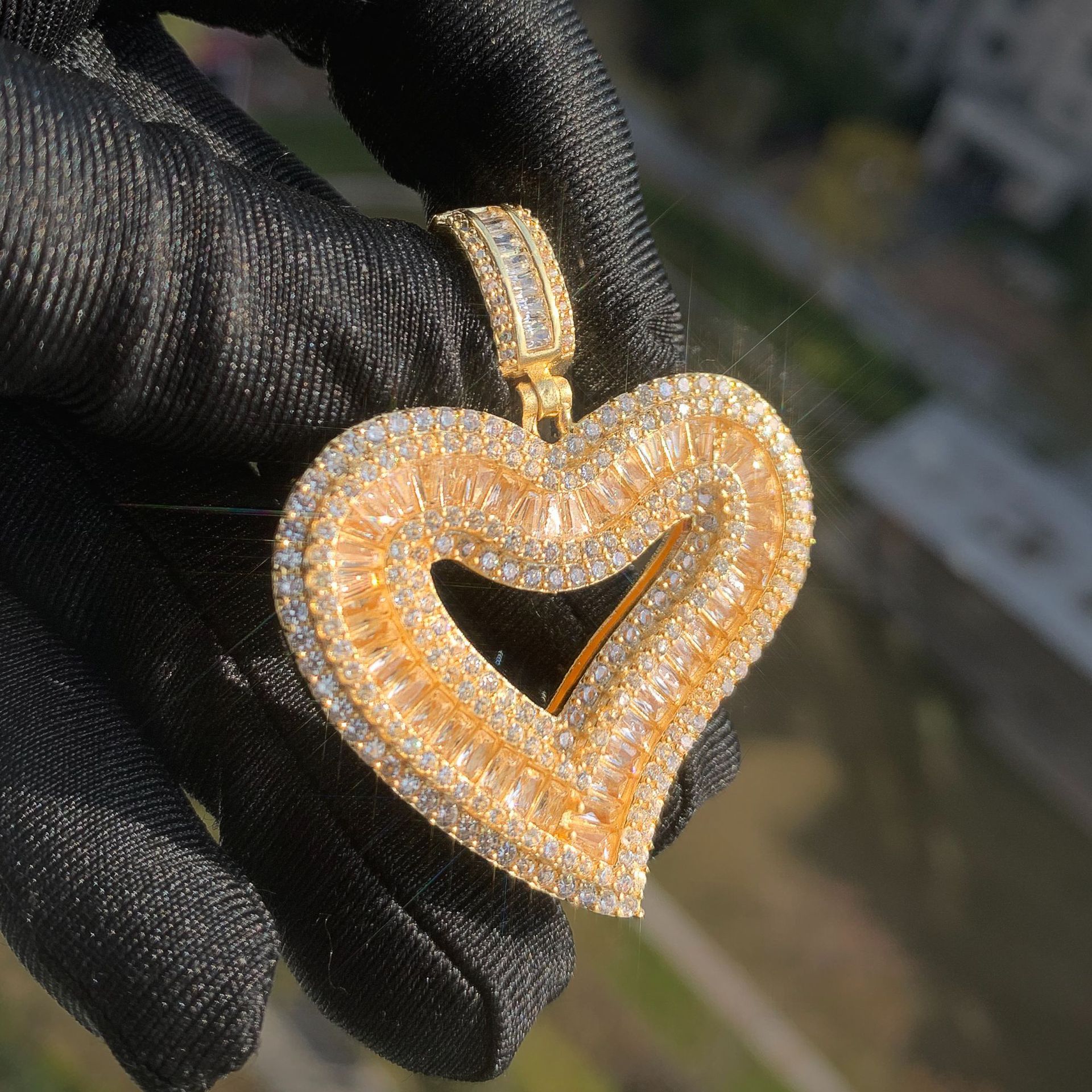 Tingjie Jewelry Square Heart Pendant Hip Hop Diamond Embedded Necklace Men's Women's Trendy Accessories Simple Personality