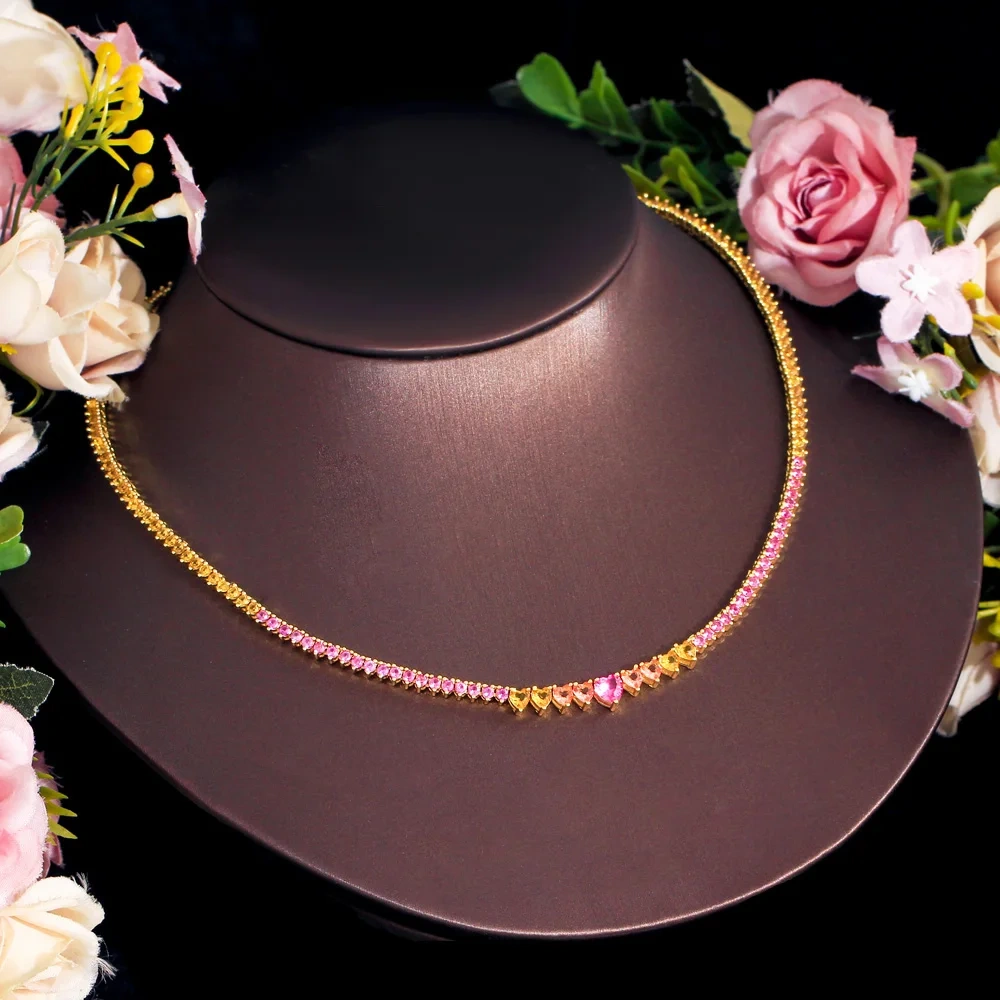 Heart-Shaped Water-Plated Copper Zircon (Jewelry) Waterproof Non-Fading Safety Clasp Tennis Chain (Full Diamond Chain) Necklace For Women