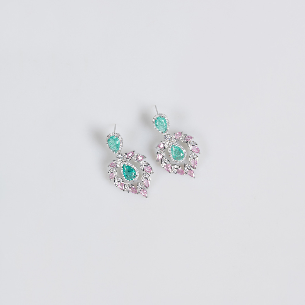 Bride Dress Jewelry Set Zircon Waterdrop Embedded Multicolor Middle East Accessories Necklace Earrings Jewelry Luxury Style