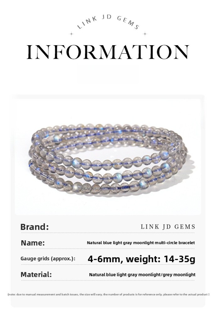 Fashion Multi-Circle Bracelet Natural Blue Light Round Bead Accessories Geometric Pattern Gray Moonstone Multifunctional Jewelry Hand Accessory Unisex