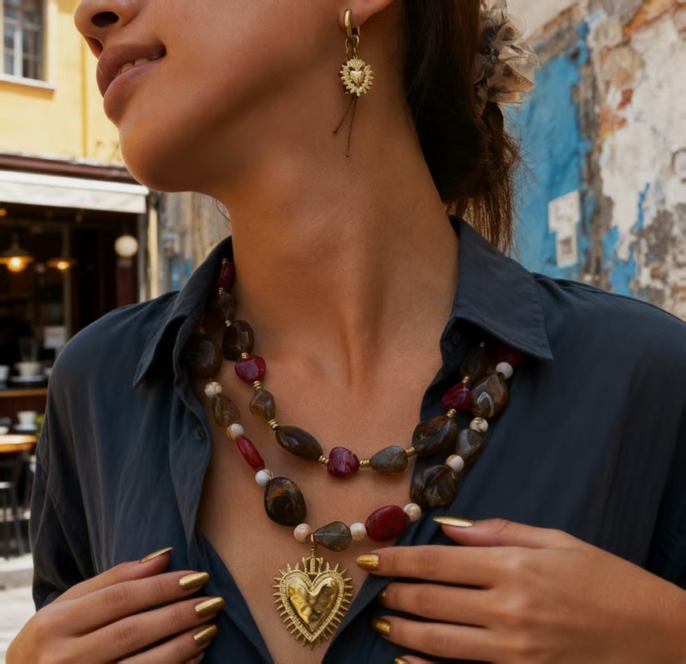 Acrylic Dark Heart Pendant Necklace Stainless Steel Heart Sun Earrings Vintage Accessories