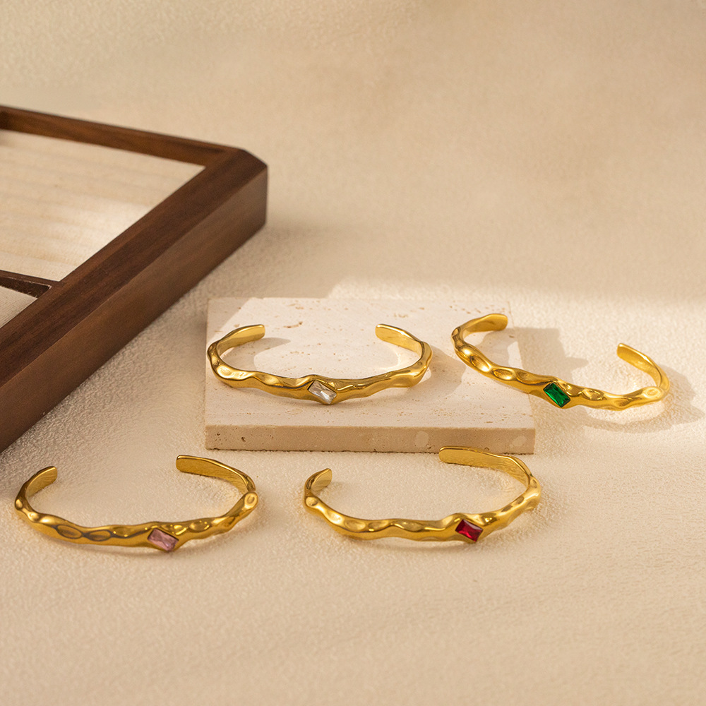 Fashion 18K Gold Plated Titanium Steel C-Shaped Bracelet For Women Trendy Zircon Bracelet Jewelry Accessories