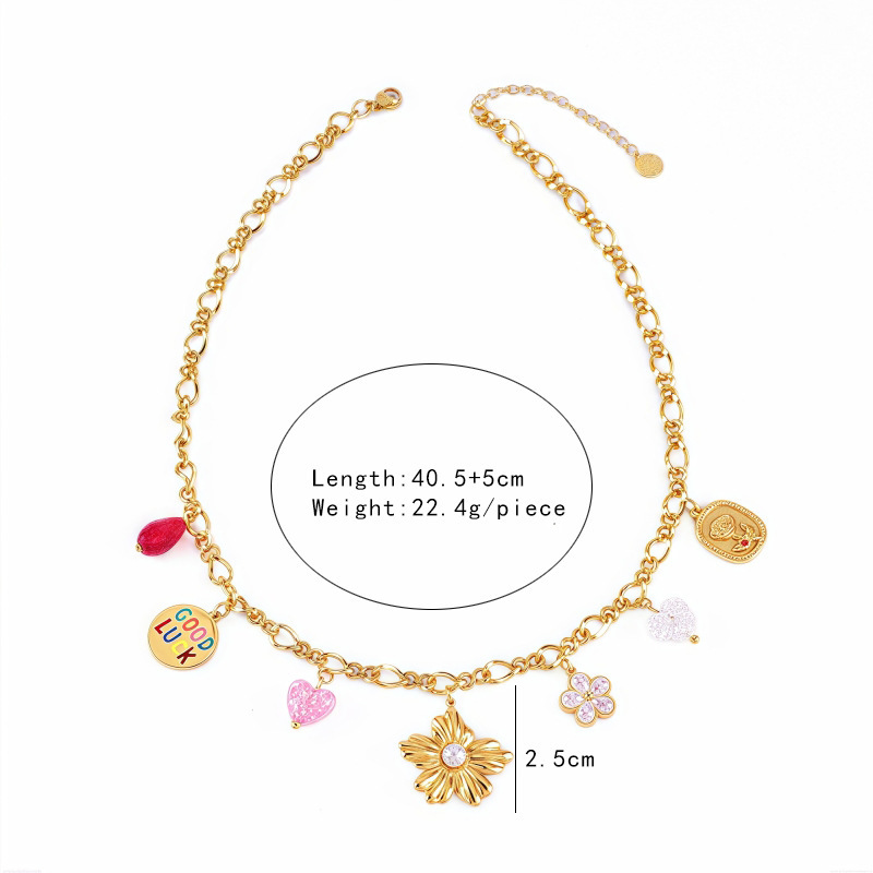304 Stainless Steel Rose Flower Butterfly PVD Coated 18K Real Gold Plated Elegant Classic Style Waterproof Non Tarnish Plating Lobster Trigger Clasp Closure Multi Charms Necklace