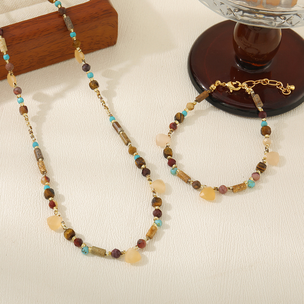 Yadengfeng Original Design Natural Picture Stone Necklace Czech Beads Set Women's Jewelry Accessories Triangle Round Handmade