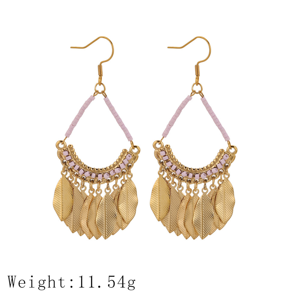 Vintage Ethnic Tassel Earrings Handmade Woven Jewelry Geometric Pattern Stainless Steel Luxurious Style Women's Earrings Travel Accessories