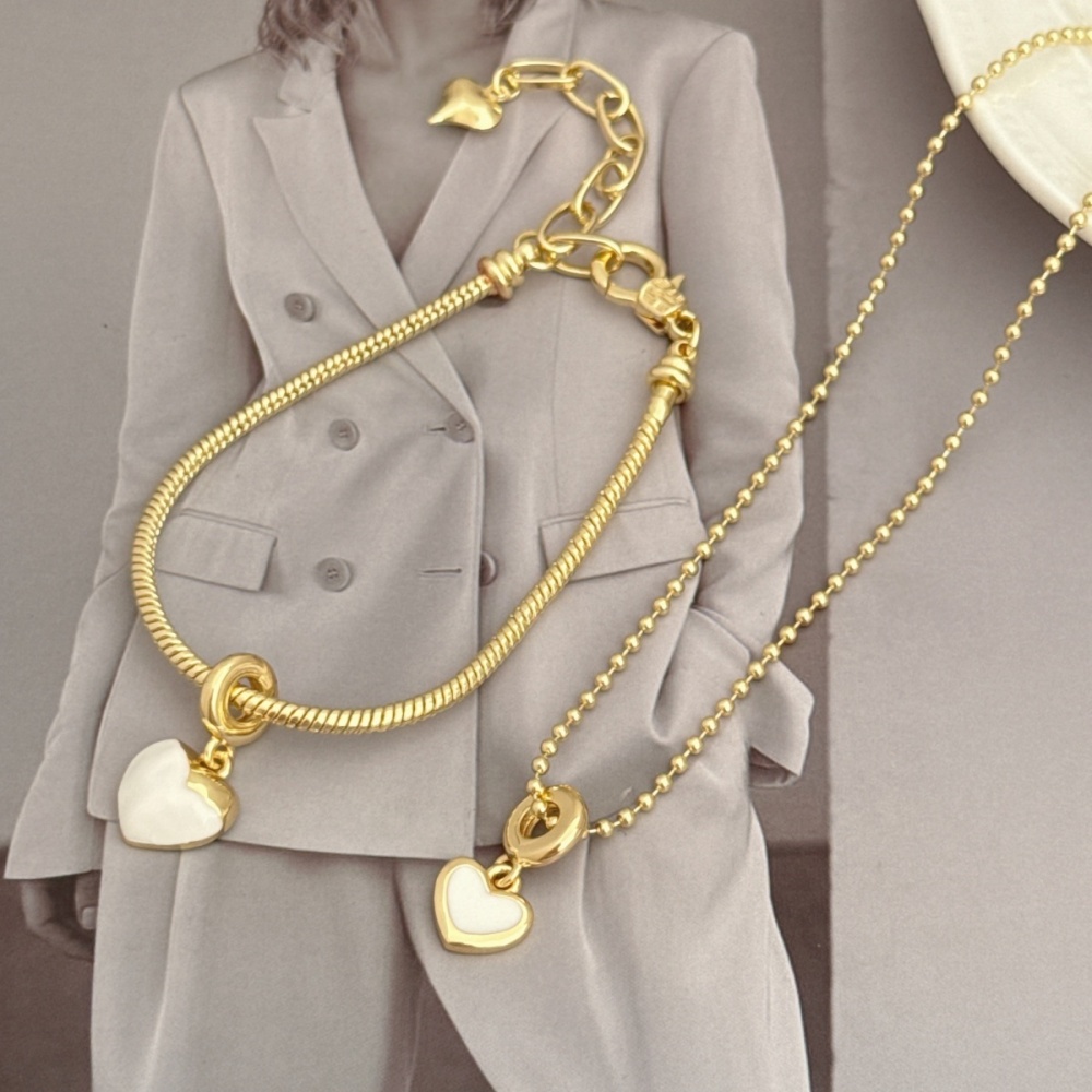 1 Set Of Heart Bracelet And Necklace Jewelry Suitable For Men And Women Couples Friends To Wear Copper Plated With 18K Gold Oil Drop Fashionable And Beautiful