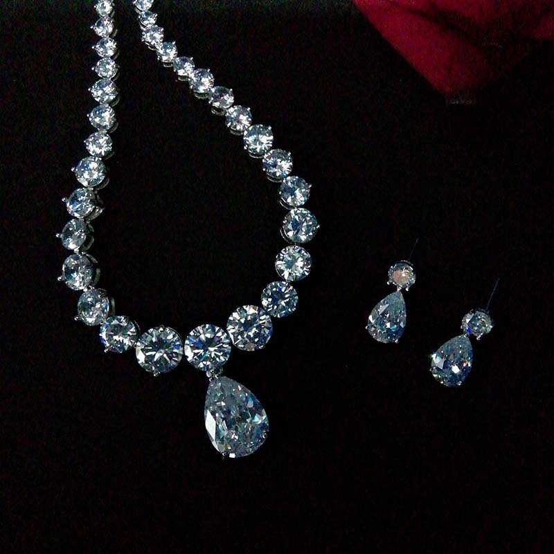 Hot-Selling Necklace Water Drop Zircon Earrings Set Bridal Jewelry Birthday Party Banquet Accessories Wholesale