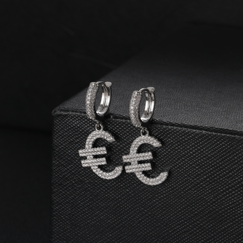 Simple Euro Symbol Earrings Fashionable Hip Hop Letter Studs For Men And Women Retro Stylish Jewelry Accessories