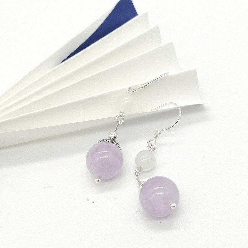 Natural Lavender Purple Jade Earrings Sweet Design New Chinese Style Retro Hanfu Earring Accessories S925 Silver Ear Pins