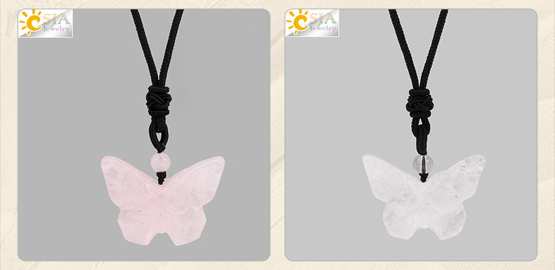 Elegant Retro Style Butterfly Natural Stone Rope Woven Chain Pendant Necklace Wholesale Carved Grimace Semi-Precious Crystal Halloween Theme Jewelry Accessories