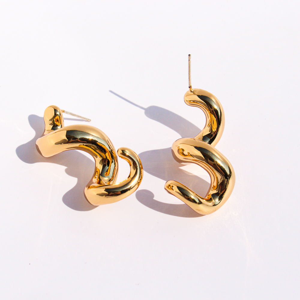 Exaggerated Casual Wave Spiral Twisted Line Metal Style Earrings Geometric Shape Daily Streetwear Accessories For Men And Women