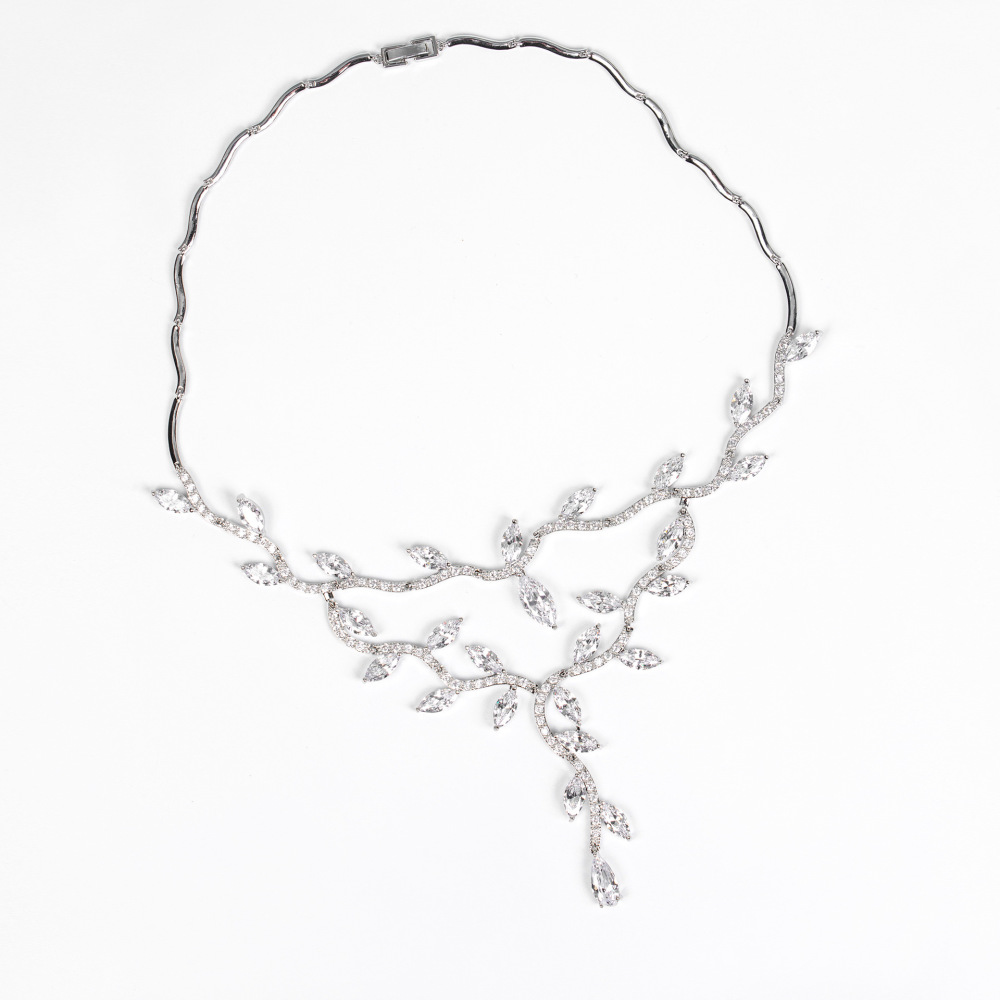 Elegant Bridal Jewelry Set With Zircon Necklace And Tassel Earrings  Style Fashionable Accessories