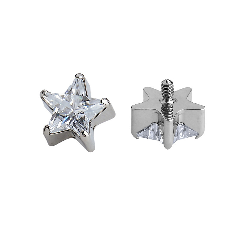 Fashion Titanium Alloy Pentagram Lip Stud Women's Shiny 5A Zircon Earrings Multifunctional Jewelry Accessories Electroplated (Including Color Retention Layer)