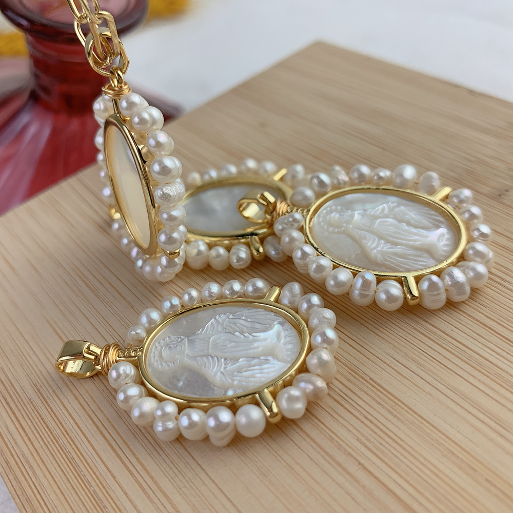 1 Piece Freshwater Pearl Copper Freshwater Pearl Pearl Oval Pendant Charms Necklace Jewelry Accessories