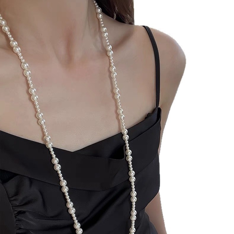 S925 Sterling Silver OT Clasp Pearl Graduated Long Sweater Chain Women Fashion Luxury Internet Celebrity Beaded Necklace