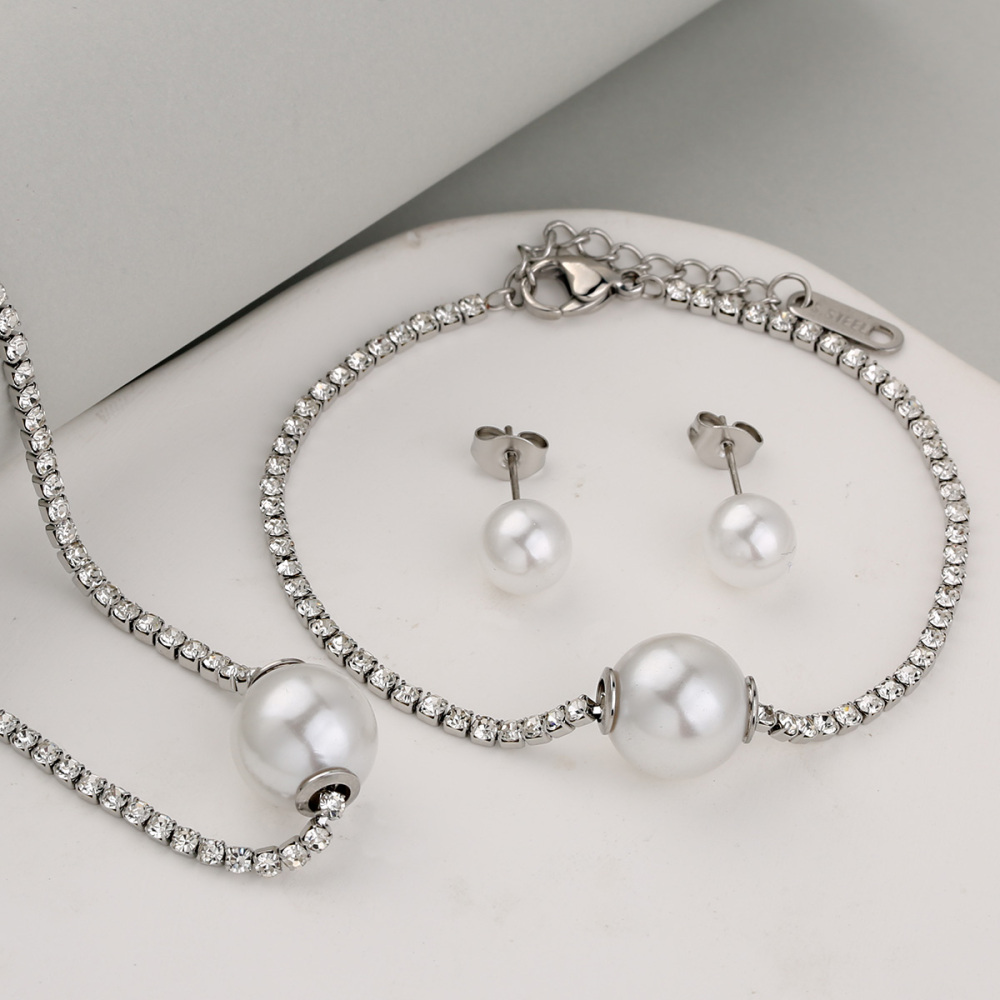 Stainless Steel Full Drill Jewelry Set Cross Circle Heart Shaped Vacuum Plating 18K Gold Dipped Water Diamond Accessories