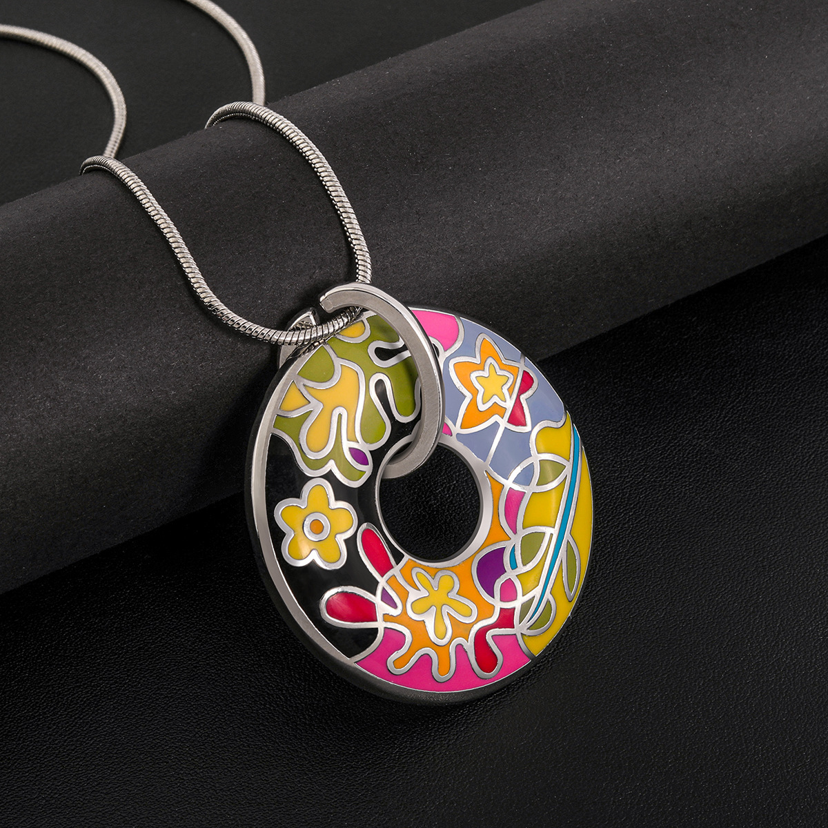 Simple Fashion Enamel Color Necklace  Niche Design Donut Necklace Copper Plated Gold Clavicle Chain In Stock