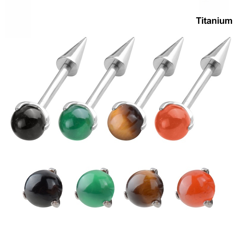 New Natural Stone Ball Demon Eyebrow Piercing Titanium Alloy Earrings Pointed Cone Piercing Jewelry Lip Stud Unisex Fashion Accessories