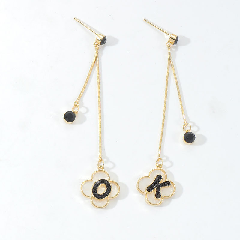 Trendy Long Letter Earrings Women Fashionable Tassel Dangle Studs Face Slimming Elegant Copper Plated Alphabet Jewelry