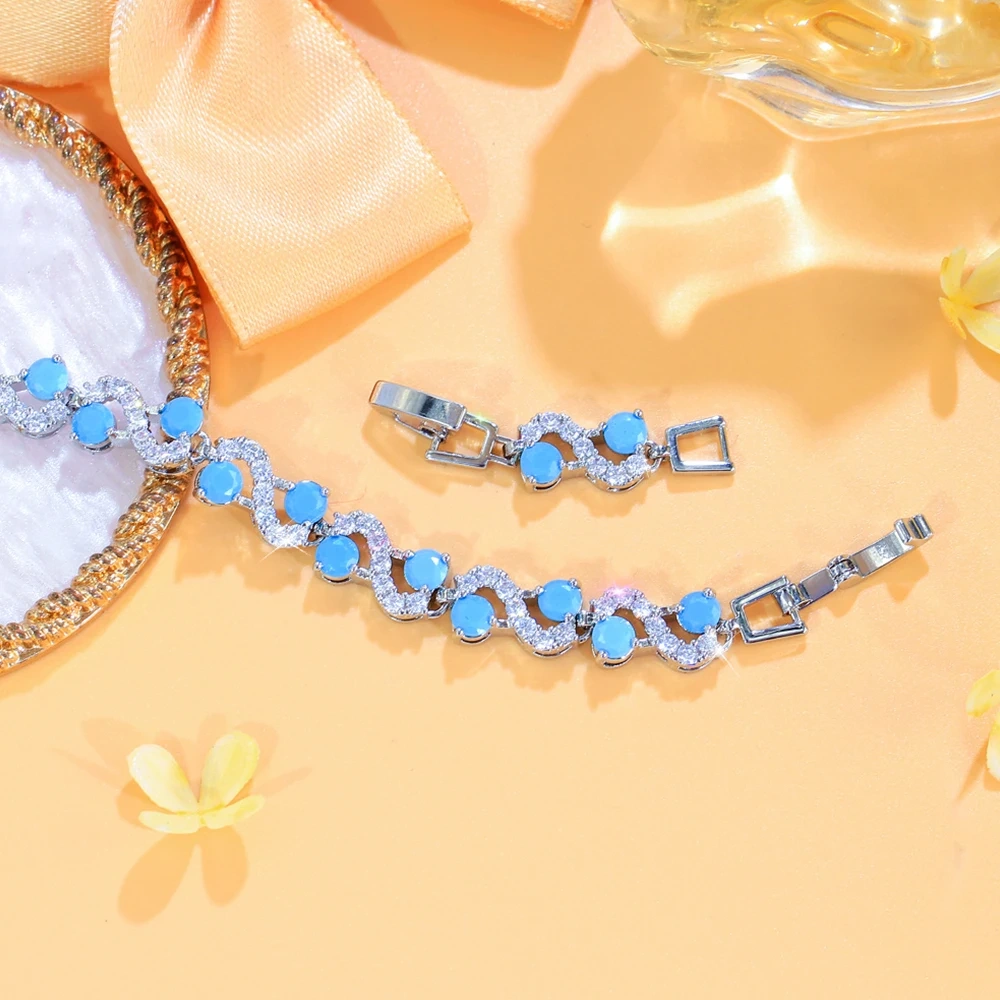 1 Copper Bracelet Luxury Round Blue Turquoise And Zircon Twist Design Bracelet Suitable For Women Party/Engagement/Wedding Jewelry Gift