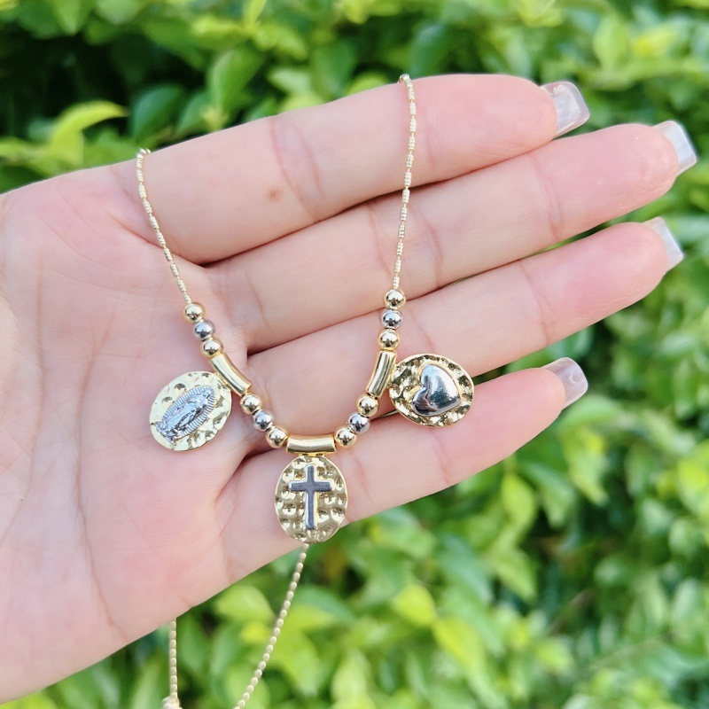 Wholesale Jewelry Luxurious Lady Romantic Faith Cross Heart Shape Copper Peanut Meat Chain Pendant Necklace