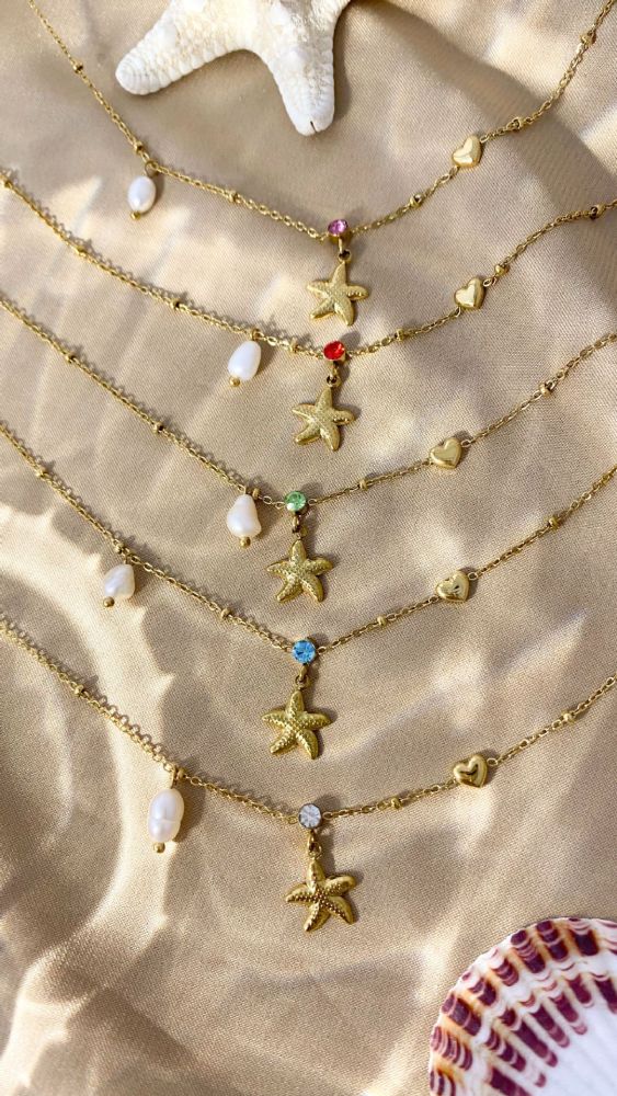 Fashionable Starfish Anchor Chain Necklace Simple Stylish Match All Stainless Steel Geometric Pattern Round And Dot Plated Women's Jewelry