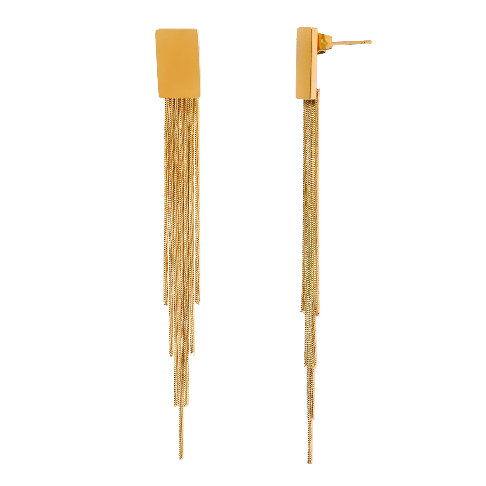 Justop European And American Retro Tassel Earrings Gold-Plated Stud Earrings 18K Imitation Gold Earrings Decorative Women's Jewelry