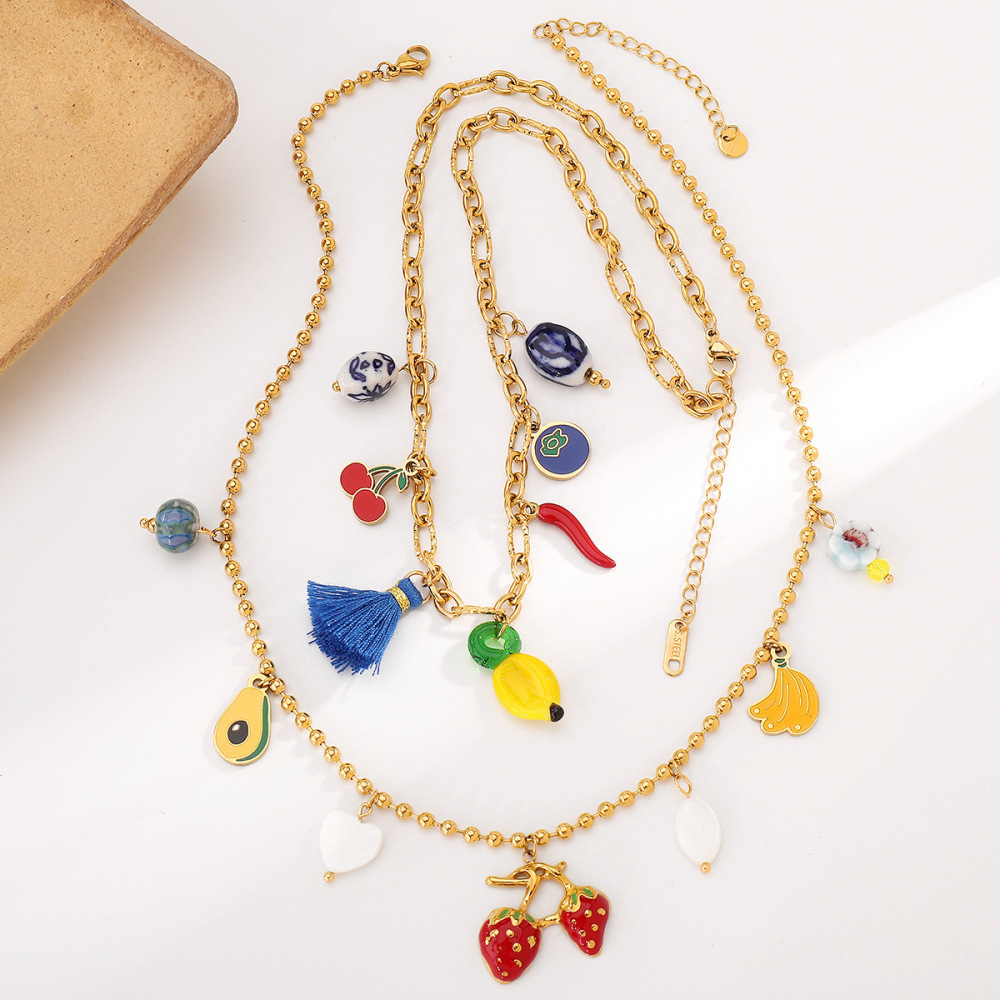 Casual  Style Fruit Pendants Women's Necklace Fashionable Stainless Steel Sun Star Pendant Jewelry