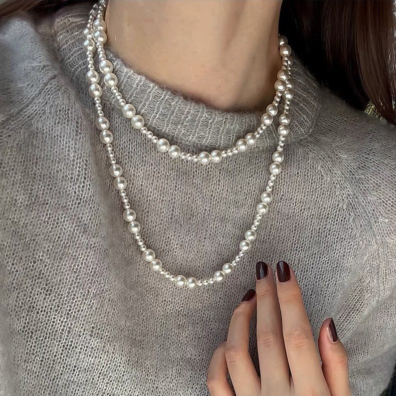 S925 Sterling Silver OT Clasp Pearl Graduated Long Sweater Chain Women Fashion Luxury Internet Celebrity Beaded Necklace