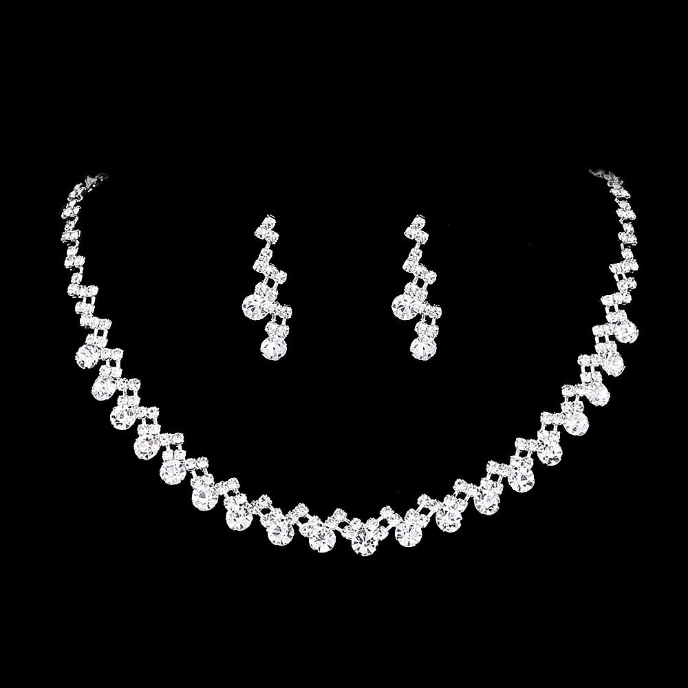 Wedding Necklace Earring Set  Style Bridal Accessories Full Of Diamond Zircon Waterdrop Jewelry For Women