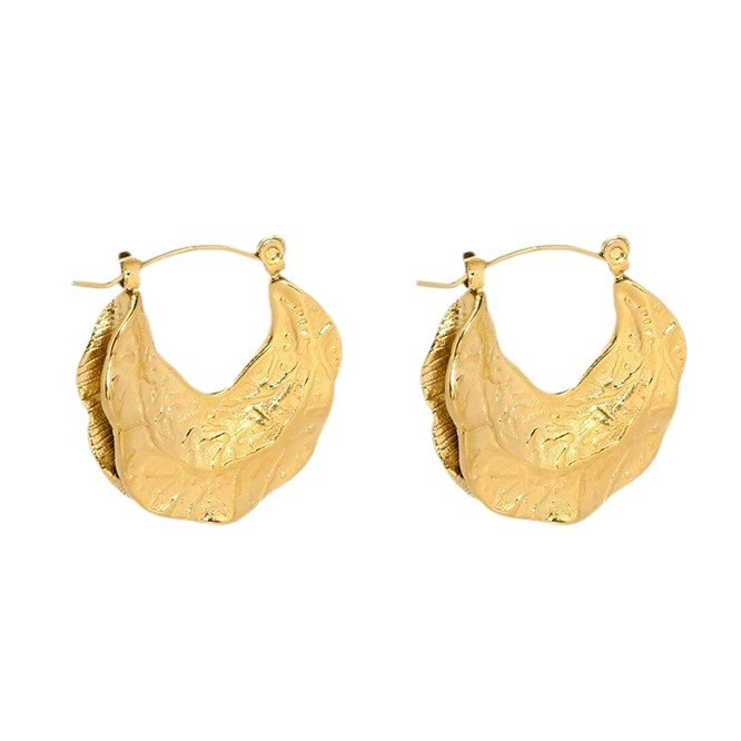 Ins Style Oversized Leaf Pattern Pendant Earrings 18K Gold Plated Stainless Steel Personality Ear Jewelry
