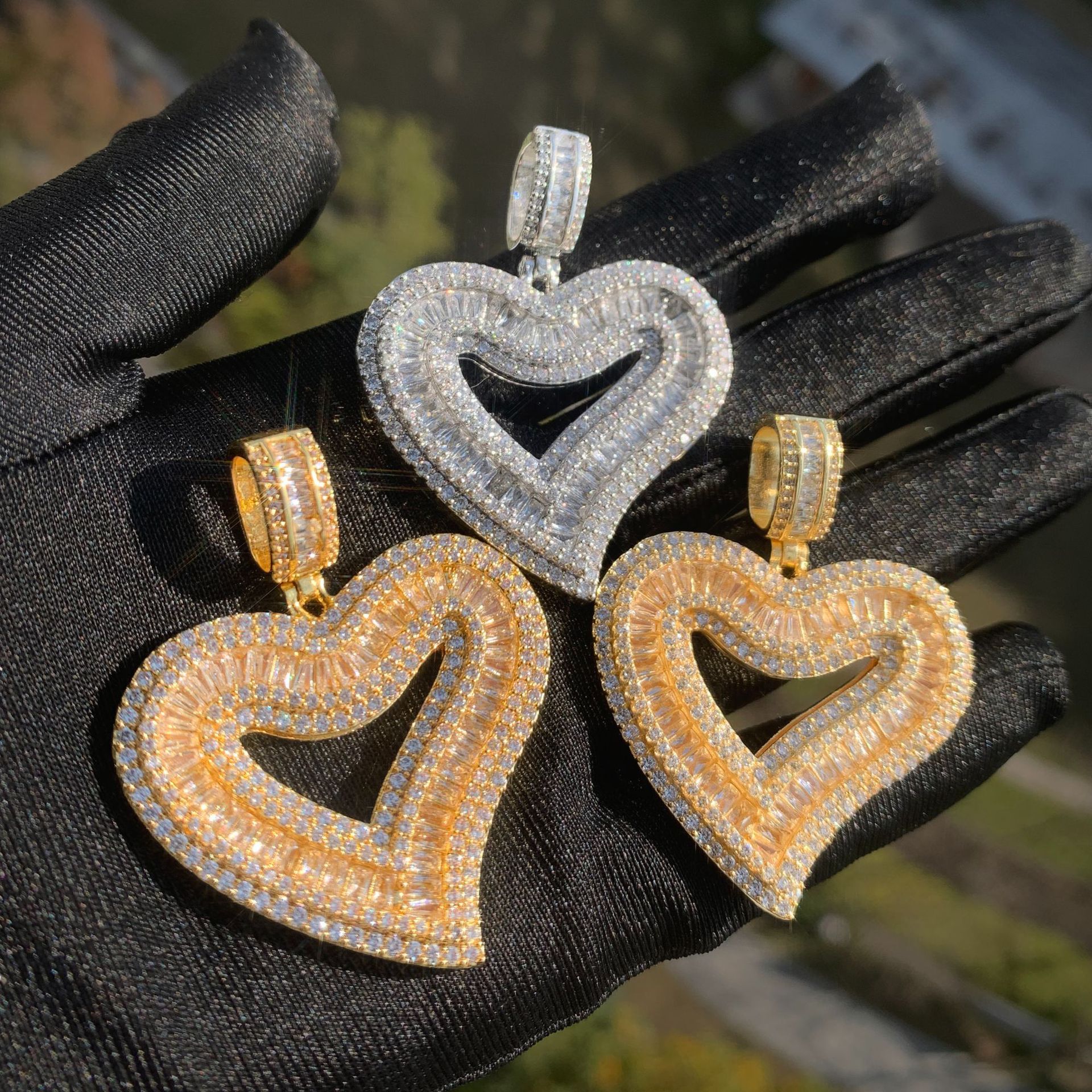 Tingjie Jewelry Square Heart Pendant Hip Hop Diamond Embedded Necklace Men's Women's Trendy Accessories Simple Personality