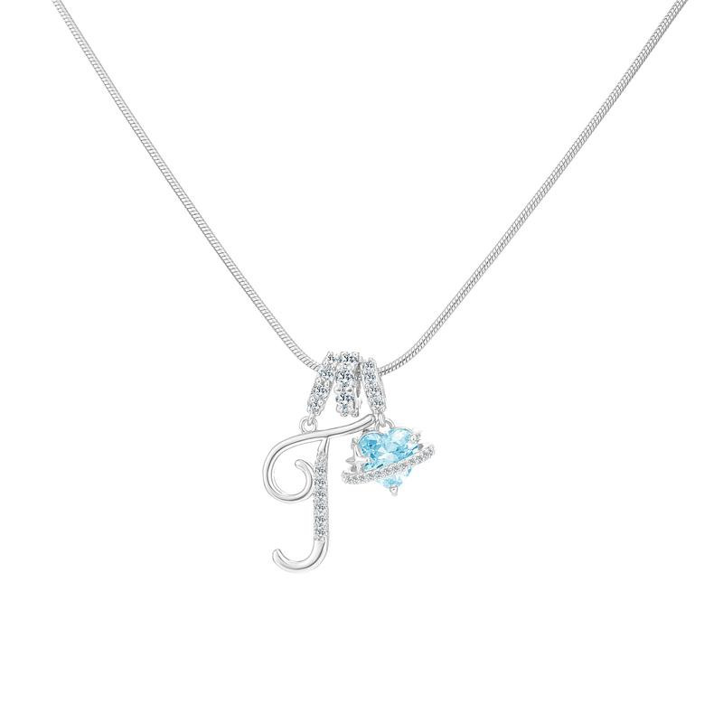 Sweet Heart Letter Pendant Necklace Jewelry Blue Sea Honey Best Friend Series Zircon Fairy Style For Women Copper Material