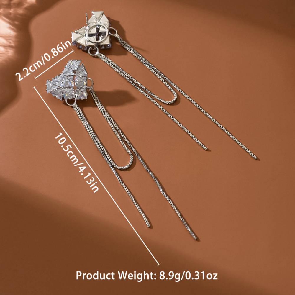 14K Gold Plated Long Tassel Earrings French Vintage Zircon Heart Shaped Elegant Women's Fashion Jewelry Accessories