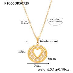 P1066-Golden Round Hollow Heart Necklace 41 5cm