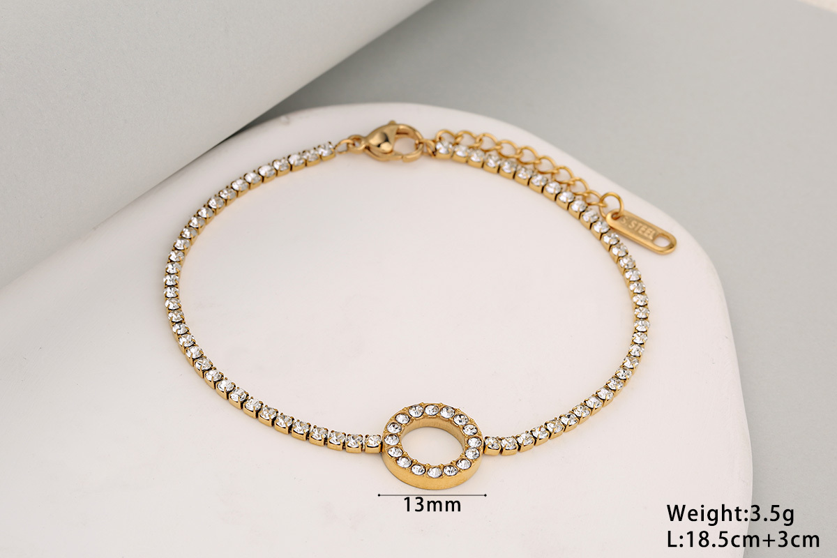 Stainless Steel Full Drill Jewelry Set Cross Circle Heart Shaped Vacuum Plating 18K Gold Dipped Water Diamond Accessories