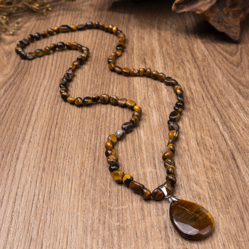 ZhouHang Natural Crystal Long Necklace Elegant Pendant Sweater Chain Amethyst Water Drop Earrings Jewelry Accessories