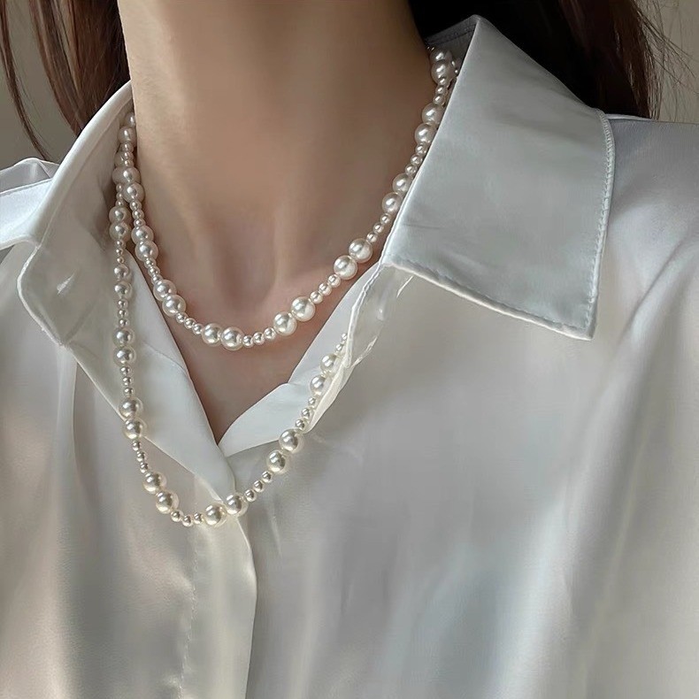 S925 Sterling Silver OT Clasp Pearl Graduated Long Sweater Chain Women Fashion Luxury Internet Celebrity Beaded Necklace