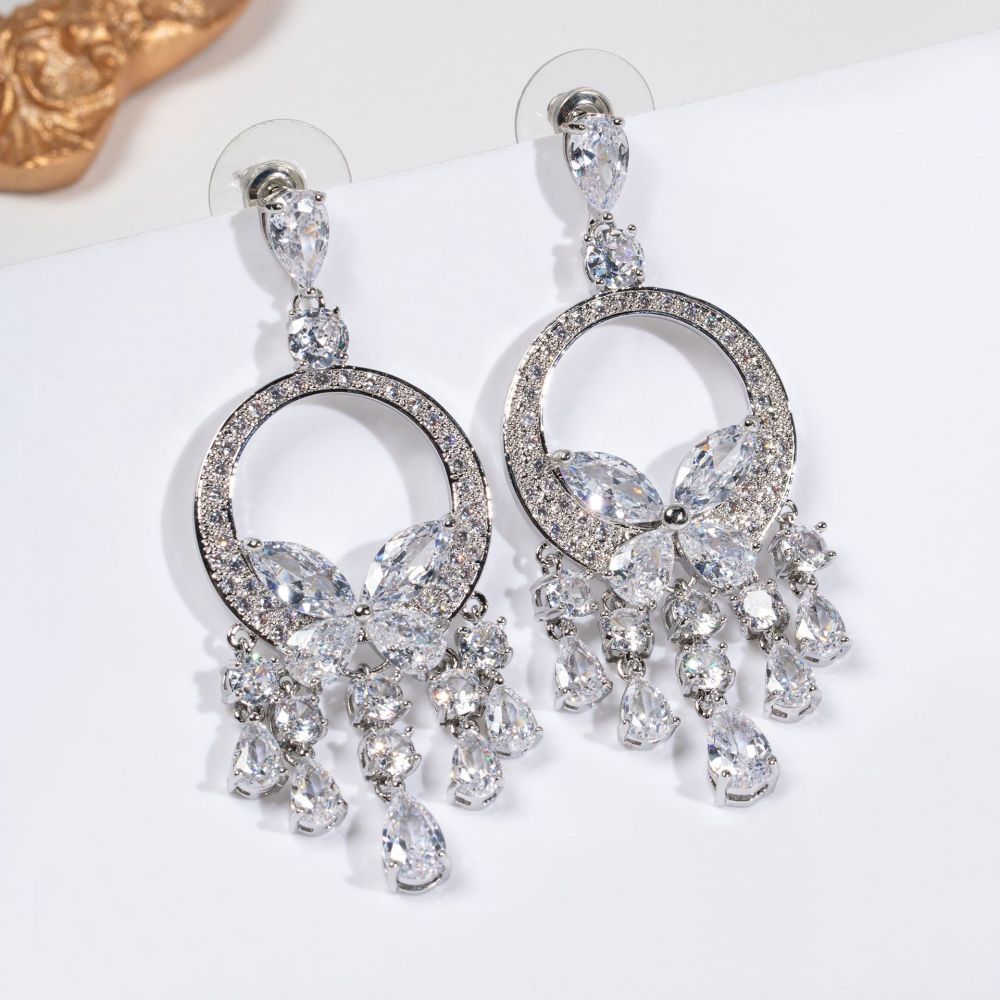 Elegant Simple Fashion Green Butterfly Tassel Heavy Work Zircon Dinner Party Dress Accessories Earrings Dangle Drop Earrings