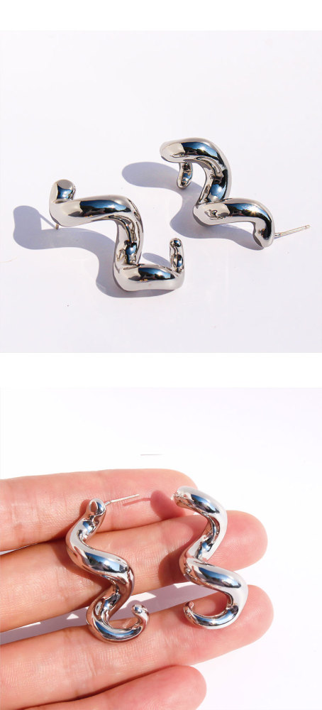 Exaggerated Casual Wave Spiral Twisted Line Metal Style Earrings Geometric Shape Daily Streetwear Accessories For Men And Women