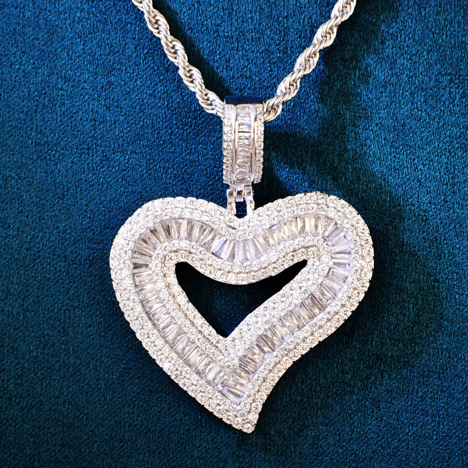 Tingjie Jewelry Square Heart Pendant Hip Hop Diamond Embedded Necklace Men's Women's Trendy Accessories Simple Personality