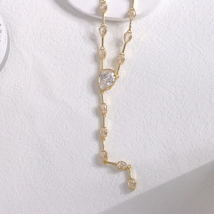 Elegant Long Y-Shaped Tassel Shiny Zirconia Necklace For Women Luxury Personality Jewelry Accessories Glowing Round Square Pendant